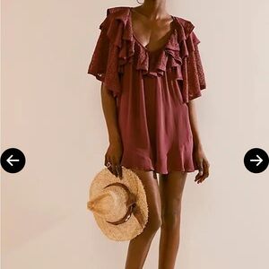 Free People Ruffles and Lace Deep Rose Romper Size Medium NWOT